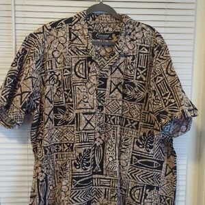 FAvant Men's Casual Black and Tan Patterned Hawaiian Shirt